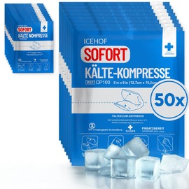 ICEHOF Cooling Pads for Bending, 50 x Instant Cold Compress, 15.3 x 12.7 cm, Disposable Cooling Pads, Cooling Compress for On the Go
