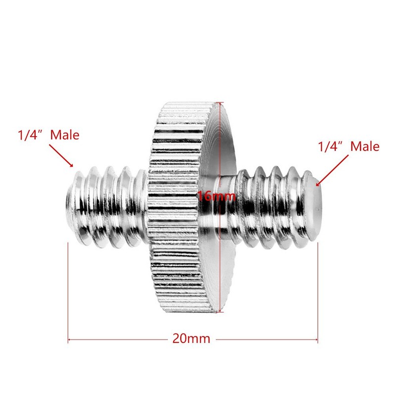 Standard 1/4"-20 Male to 1/4"-20 Male Threaded Tripod Screw Adapter