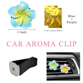 Wevdn 2PCS Flower Car Air Vent Clips, Colorful Tropical Flower Air Freshener Vent Clips with Aromatic Pad, Air Conditioning Outlet Clip Plumeria Flower Decoration (Blue+Purple)