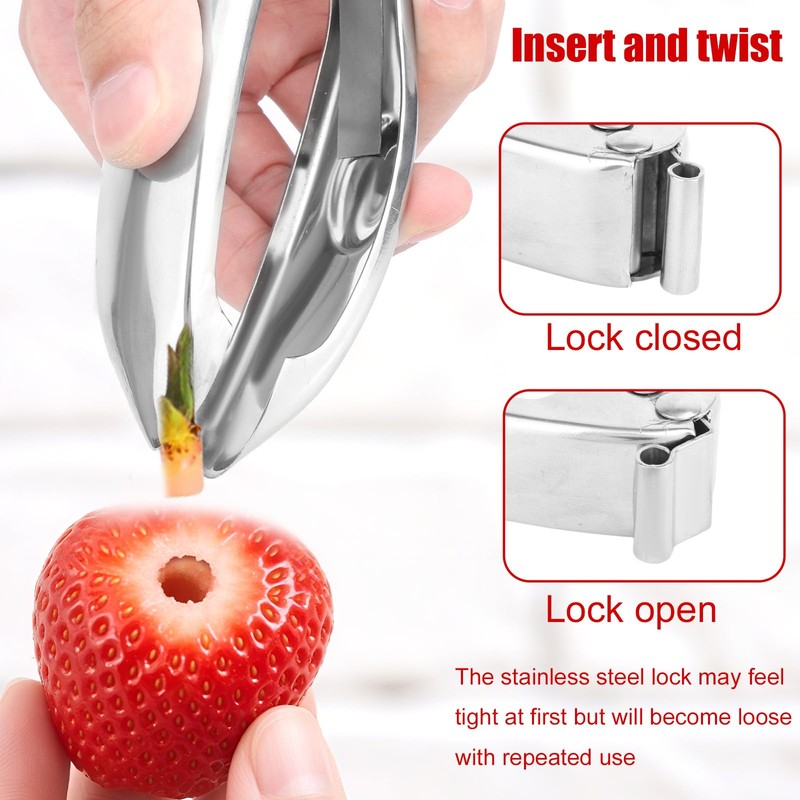 Strawberry Huller, 304 Stainless Steel Fruit Stem Remover with Safety