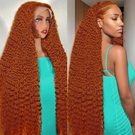 13x6 Ginger Deep Wave Lace Front Wigs Human Hair Orange Curly Frontal Wig 200% Density Colored Glueless Wig 350 Lace Front Wigs Human Hair Ginger Deep Curly