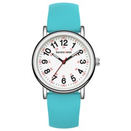 GOLDEN Hour wasserdichte Krankenschwesteruhr für medizinische Fachleute, Studenten, Frauen und Männer, Leuchten-Zifferblatt, 24 Stunden mit Sekundenzeiger, Silikonband