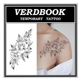 VERDBOOK Waterproof Temporary Tattoos: 2-Sheet Tattoo Kit with Realistic Body Stickers, Semi-Permanent Tattoos for Adults Lasting 7-15 Days – Safe for Men & Women, Royal Rose