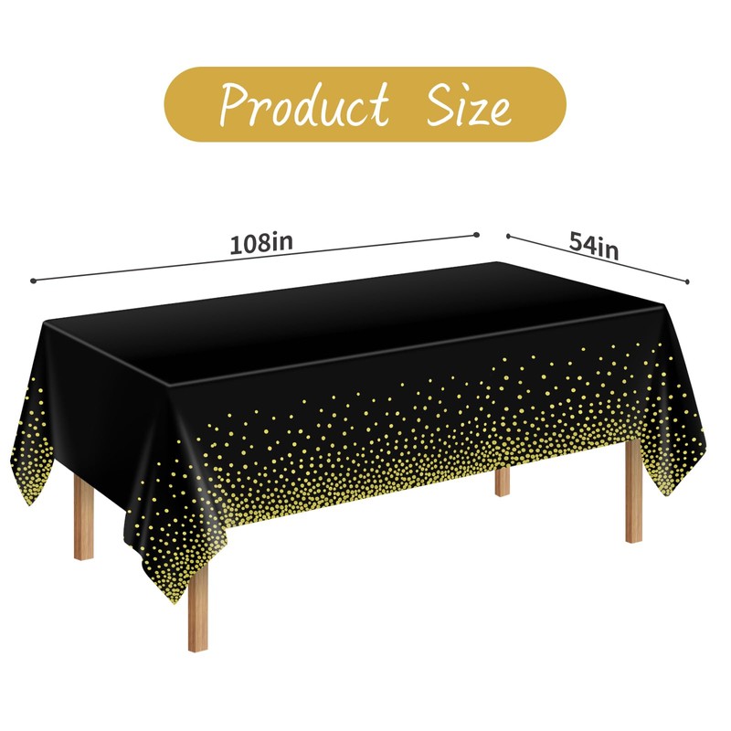 2Pcs Black Gold Dot Plastic Disposable Tablecloths, 137 x 274cm