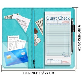 BVYA Server Book for Waitress, 5x9 Inch Server Book with Zipper Pocket, Unique Printed Leather Server Wallet Organizer Fit Waitress Apron, with A Pen