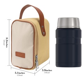 Linkidea Insulated Food Jar Bag, Thermal Snack Bag, Lunch Cooler Bags for Food Jar, Suitable for Office Work, Outdoor Picnics, Compatible with Thermos 24 oz (Khaki)