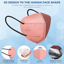 60/100 Pcs KN95 Face Mask for Adults,5 Layer Cup Dust Safety Masks, Filter Efficiency≥95%,with 10/20 Adjustable Mask Holder