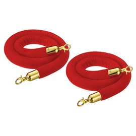 PATIKIL 4 Feet Red Velvet Stanchion Rope, 2 Pack Crowd Control Barrier Rope with Snap Hooks for Posts Stands Queue Divider of Hotel Theater, Golden