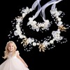 Flower Girl Headpiece, Flower Girl Headband with Wristband First Holy Communion Headband Pearl for Girls Birthday Princess Gifts