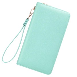 Chelmon Large Capacity Womens Wallet Leather RFID Blocking Purse Credit Card Clutch(CH Greenery Gold)