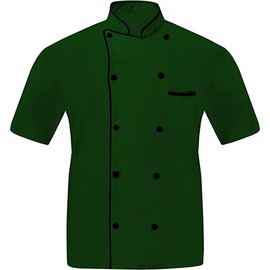 Unisex for Chef Jacket Short Sleeve,Food Service, Caterers, Bakers(Color : Black Multi contrast piping, Size : S-6XLarge) (Green, Large)