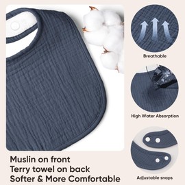 Bearmoss Muslin Baby Drooling Bibs 8 Pack, 100% Cotton Square Adjustable Bandana Bibs Gift for Baby Girls Boys Teething Drool (Mint Iceberg)