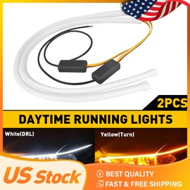 Unbranded 2x 60cm Flexible Amber Turn Signal DRL White Car Daytime Running LED Strip Light