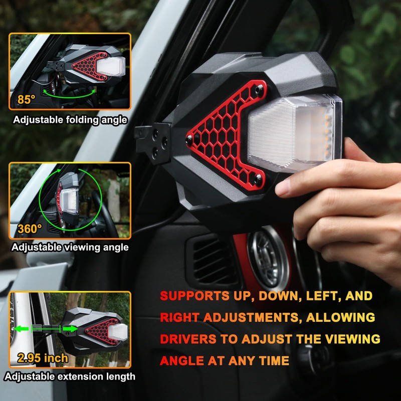 MAIKER Mirrors Doors Off with Light Compatible with Jeep Wrangler