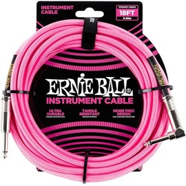 Ernie Ball Juego de cables trenzados para instrumentos rectos/angulares, longitud de 18 pies en rosa neón (P06083), paquete de 2