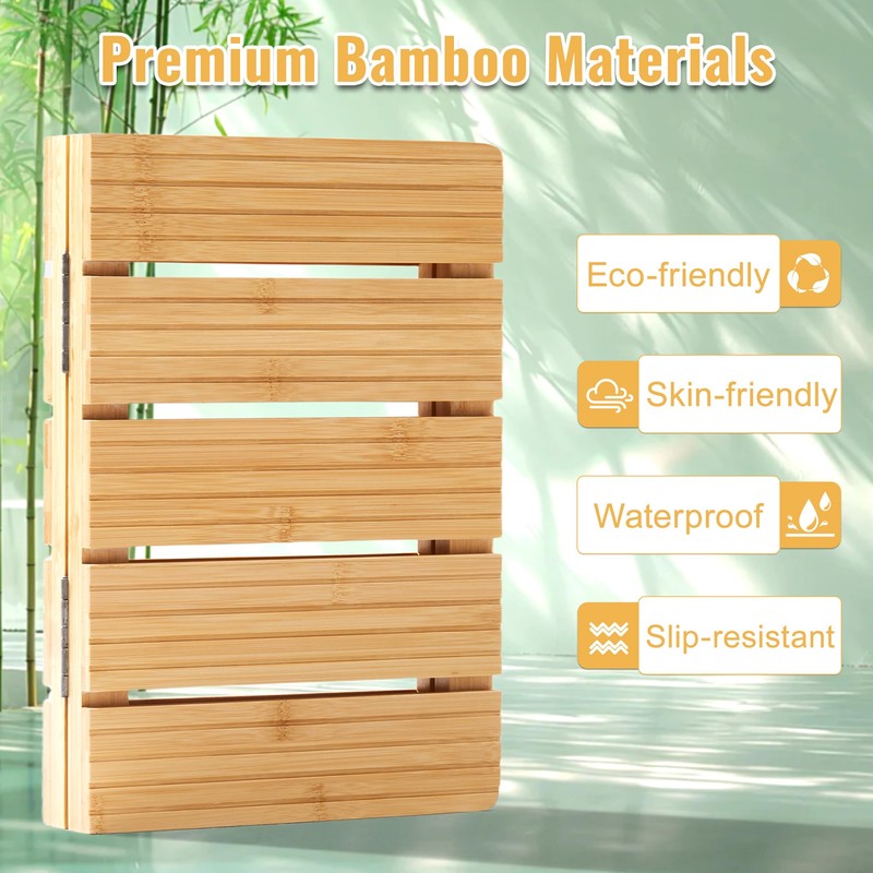 Foldable Bamboo Bath Mat for Shower, 19.68" x 14.17" in