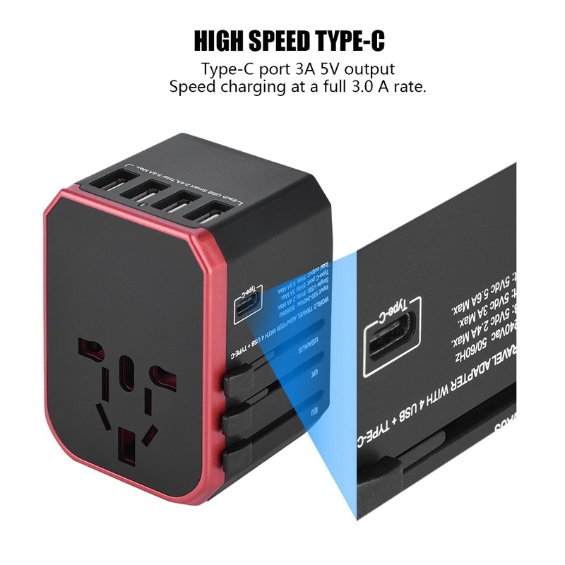 Universal Travel Adapter Plug 4 USB Ports Type C Sockets