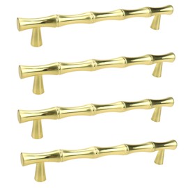 Bitray 4PCS Drawer Pulls 5 Inch Hole Center Gold Dresser Handle Bamboo Shape Cabinet Pulls
