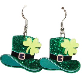 Women Adult Green Shamrock Dangle Earrings St. Patrick's Day Accessories (BM-D)