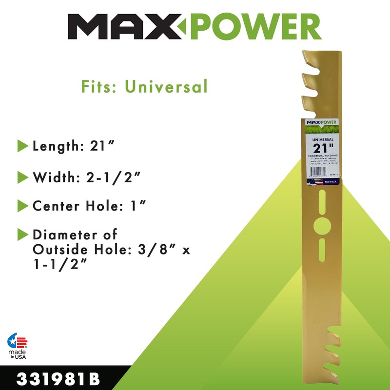 Maxpower 331981B 21-Inch Universal Gold Metal Mulching Lawn Mower Blade
