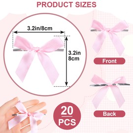 Pndeyo 20pcs Twist Tie Bows, Satin Ribbon Premade Bows, Gift Wrapping Bowknot for Christmas Wedding Baby Shower Brithday Party Treat Bags Present Bags Bakery Candy Bags Decorations- Pink