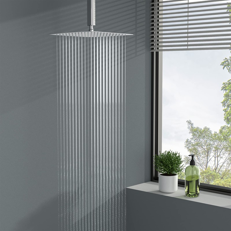 Lordear 16 Inch Rainfall Shower Head Solid Square Ultra Thin