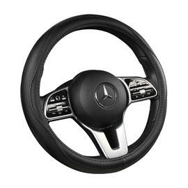 Cowhide Steering Wheel Cover Heat Resistant Anti-Slip Car Wheel Wrap Compatible with Most Makes and Models of Cars and Trucks with 14.5 to 15 Inch Steering Wheel(Black)