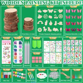 WOWOSS Arts and Crafts Kits, Wood Painting Crafts for Kids Ages 4-8 and 8-12, Diamond Art Kits for Boys & Girls, Wooden Crafts Birthday Party Gifts, Craft Supplies for Ages 4 5 6 7 8 9 10 11 12