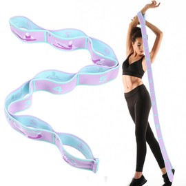 FNANJWQ Elastic Yoga Stretching Strap with Loops, Adjustable Stretch Strap Flexible Pilates Stretch Band for Physical Therapy Pilates Yoga Dance Gymnastics Exercise