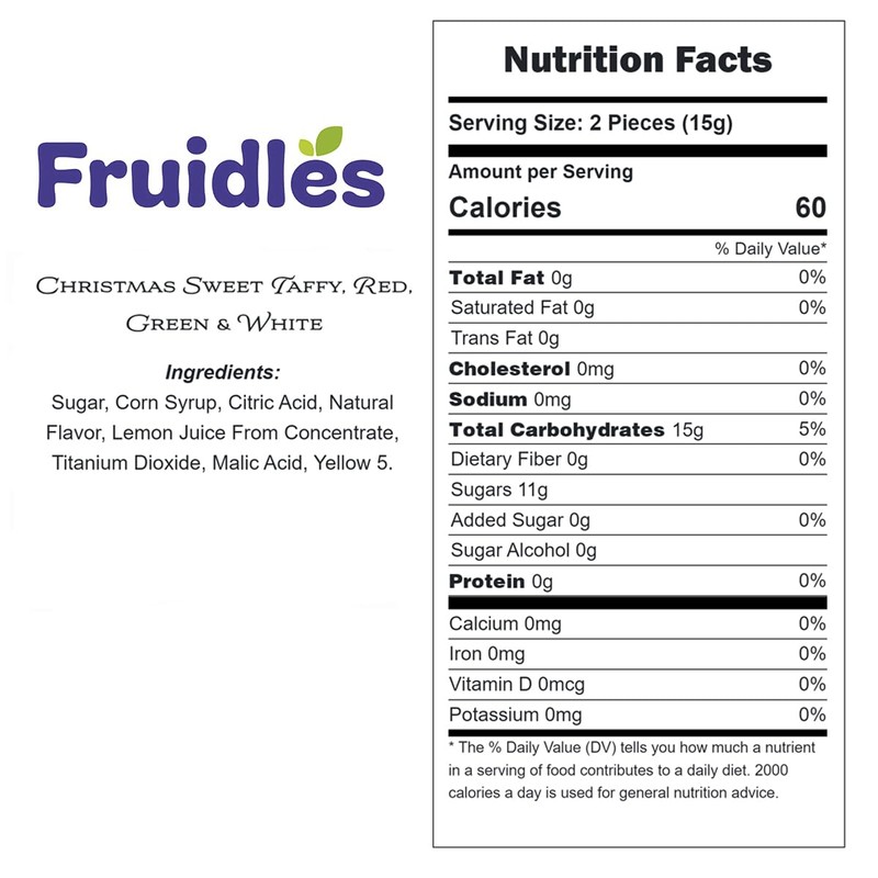 Fruidles Christmas Sweet Taffy, Red, Green & White, Mixed Fruit