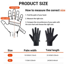 TOKIISHE Cycling Gloves Men's Winter Gloves, Thermal Gloves Touchscreen Gloves Non-Slip Waterproof Warm Windproof Running Gloves for Outdoor Sports Cycling Hiking Driving, black