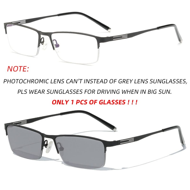 laureles Photochromic Reading Glasses for Men Business Square Metal Half