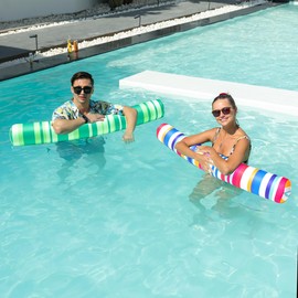 FindUWill 2 Pack Inflatable Swim Pool Noodles - Soft Fabric Covered Large Pool Noodles Floats for Adults, Swimming Pool Floats for Summer Vacation Sea Beach Lake Party (Colorful & Green)