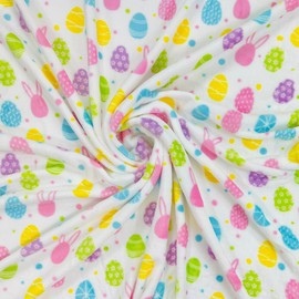 Easter Eggs Velvet Bunny Fleece Throw Blanket: Colorful Decorative Soft Cozy Print for, Aqua Green Pink Purple Yellow White, Oversized 50" x 70"