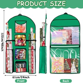 Hanging Gift Wrapping Paper Organizer Storage 48x24 Inch Double-Sided Over The Door Christmas Wrapping Storage Containers Gift Wrapping Organizer Present Paper Craft Roll Holder for Closet Door（Green）