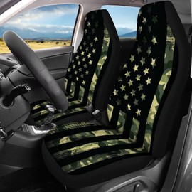 SEANATIVE American Flag Army Green Camo Print Car Seat Covers Full Set Front and Rear Split Bench Car Seat Cover Interior Accessories for Auto Truck,Easy to Install