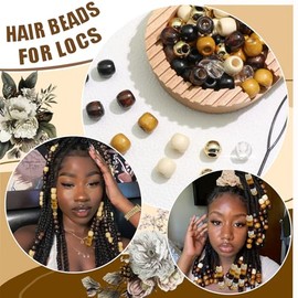 NAISKA 60Pcs Wooden Hair Beads for Braid 6 Color Hair Jewelry Braids Loc Dreadlock Accessories Hair Tube Decoration Cute Braids Decoration Jewelry Mak
