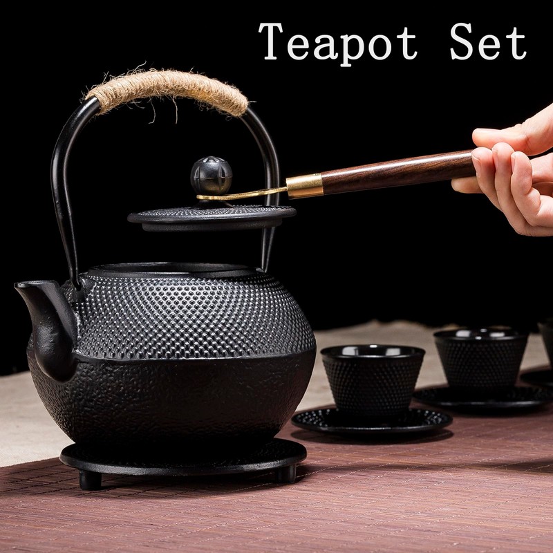 YJX 40.6 fl oz Cast Iron Teapot Set, Japanese Tetsubin