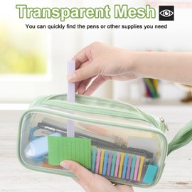 Hopton Clear Pencil Case, Transparent Pencil Case for Exams, See Through Pencil case, Large Capacity Pen Bag, Compartment Pencil Pouch, Make up Bag for Girls Boys School Stationery (Green)