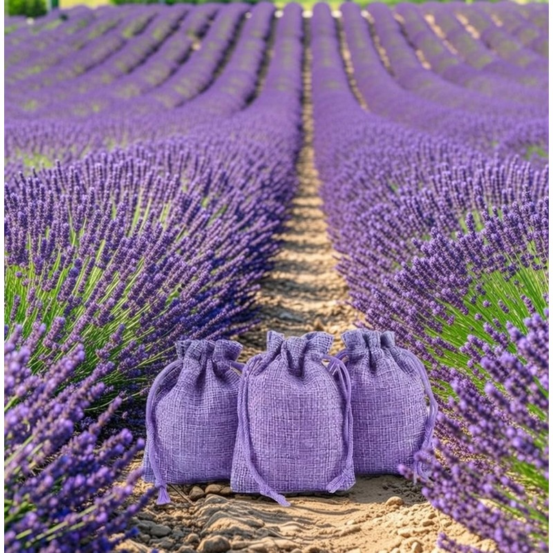 3drom 5 Lilac Hessian Bags filled with Natural Organic French