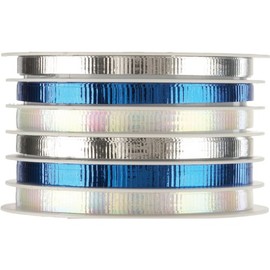 Jillson Roberts Hanukkah Multi Channel Curling Ribbon, White/Metallic Royal/Metallic Silver, 6 Count (XCM696)