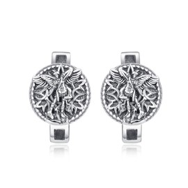 KINGWHYTE Saint Michael Earrings 925 Sterling Sliver Archangel Michael Earrings St Michael Hoop Earring Amulet Catholic Jewelry for Men Women, Sterling Silver, oxidation