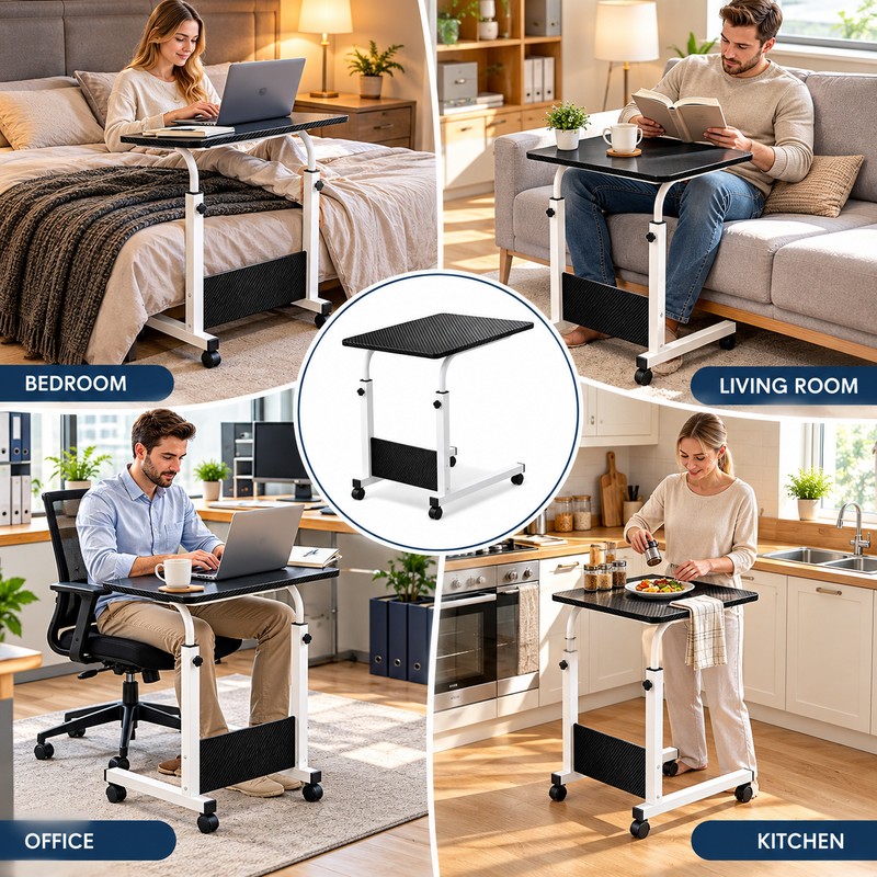 Rolling Overbed Table for Bed & Couch – Height Adjustable