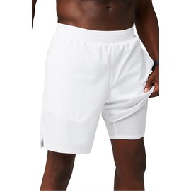 Fabletics Men's The Fundamental Short II (Lined), Workout, Running, Training, Gym, Yoga, Ultra Lightweight, 7" Inseam, L, Classic White