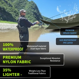 GIEESHIELD Waterproof Bootfoot Chest Waders for Men and Women, Lightweight 2-Ply Nylon/PVC Fishing & Hunting Waders with Boot Hanger - Green (Green, 12)