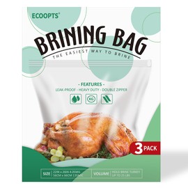 3 Counts Turkey Brining Bag by ECOOPTS | 26"×22" Extra Large | Thickened Brining Bag Holds Up to 35 Pounds | Double Zippers Seal | BPA Free (3 Brine bags)