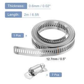 uxcell 304 Stainless Steel Hose Clamps, Cut-To-Fit 6.5 ft Metal Strap + 7 Stronger Fasteners Kit, Adjustable Worm Gear Band Hose Clamps for DIY Intercooler Pipe Plumbing Tube Fuel Line