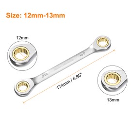 sourcing map Double Box End Ratcheting Wrench 12mm-13mm CR-V Steel Metric 12 Point Ratchet Wrench Black Nickel Plating Box End Spanner Tool with 72 Tooth Gear for Auto Repair DIY Project