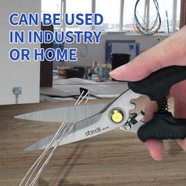 stedi 8-inch Multipurpose Heavy Duty Scissors, Extended & Reinforced Ultra Sharp Blades with Finely Serrated, High Carbon Stainless Steel Shears for Household Pruning, Office, Gardening, Black