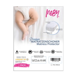 MEBY 70 x 140 cm Waterproof Mattress Protector for Baby. Breathable Cotton Mattress Protector, Waterproof, Moisture Protection, Elastic, Crinkle-Free Incontinence Pad, White